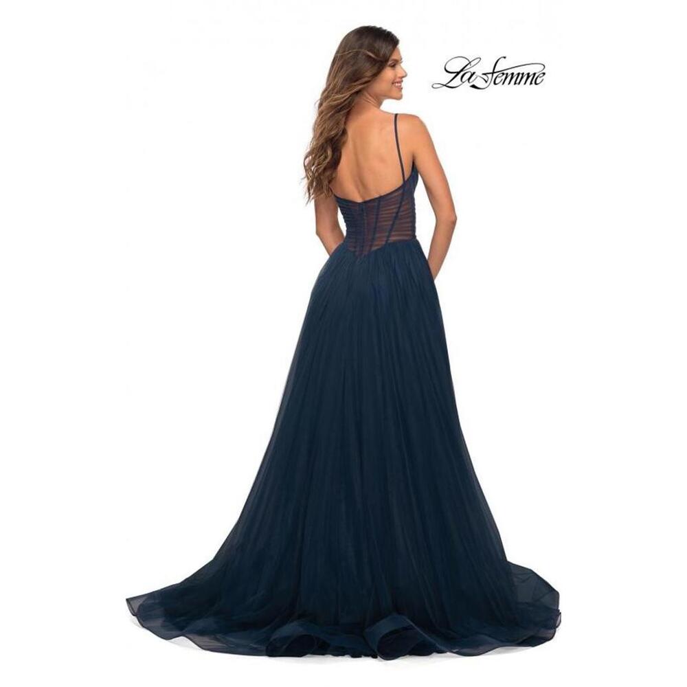New LA FEMME ILLUSIONS A-LINE TULLE BALL GOWN In Midnight Size 4 $448 - Picture 3 of 9